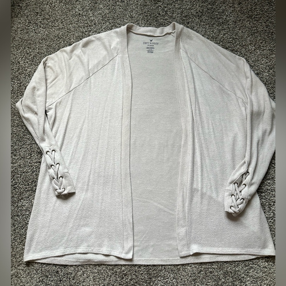 American Eagle Outfitters Cream Cardigan Sweater Lightweight Open Front